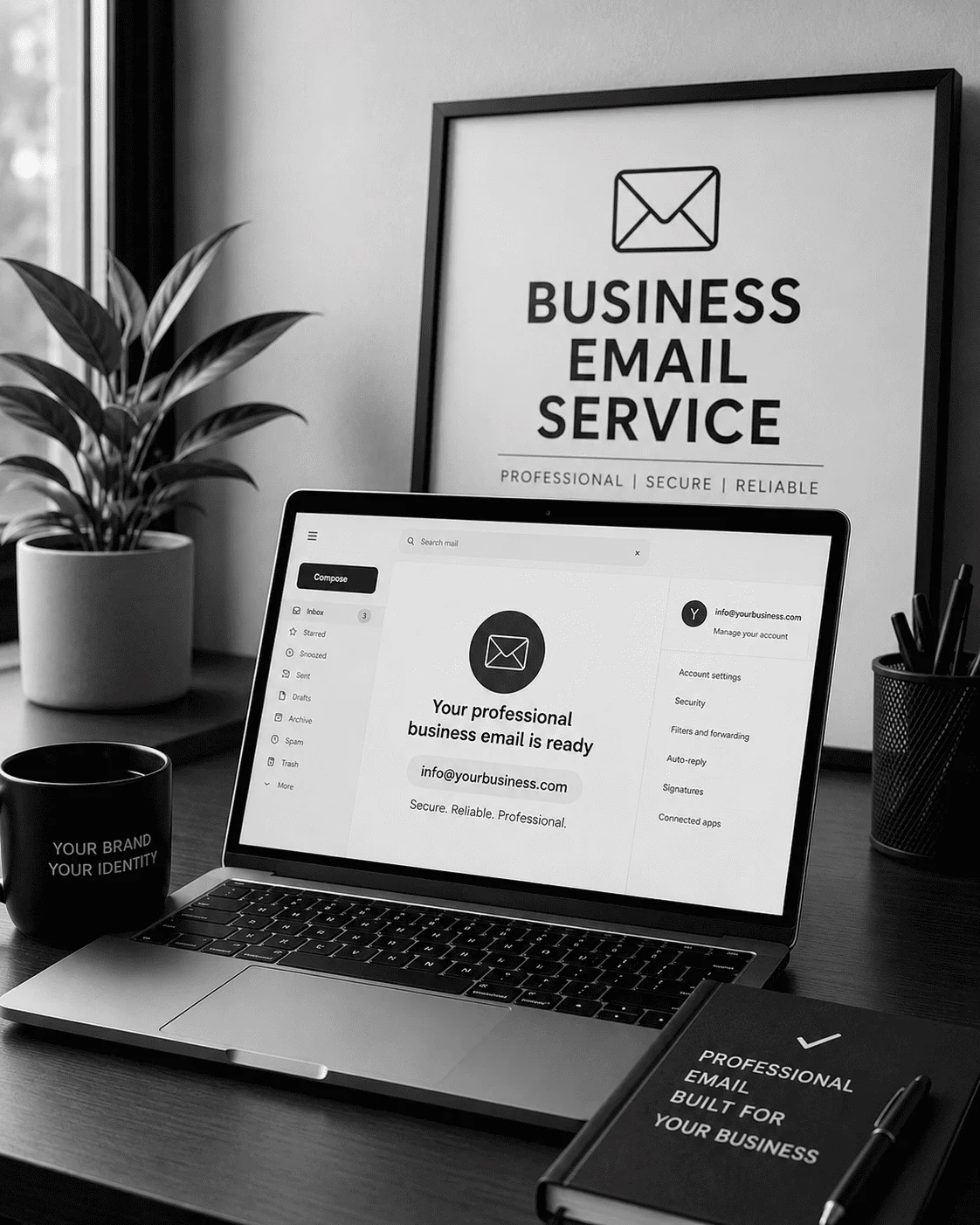 Laptop displaying professional business email service dashboard